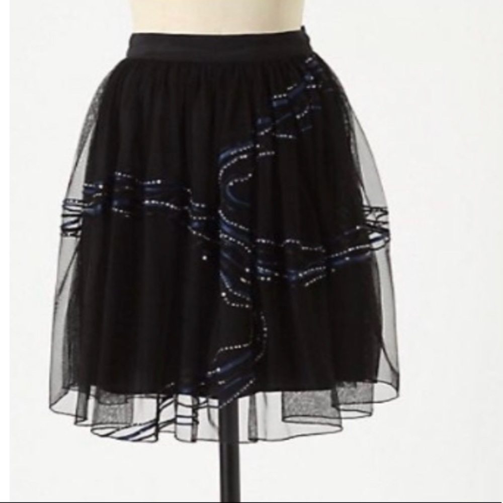 Anthropologie Lil Black Tulle Sequin Skirt
